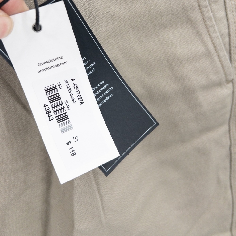 O.N.S Normcore Chino Cropped Pants Mens 31 Khaki Tan Pleated Stretch Cotton NWT - Picture 4 of 8